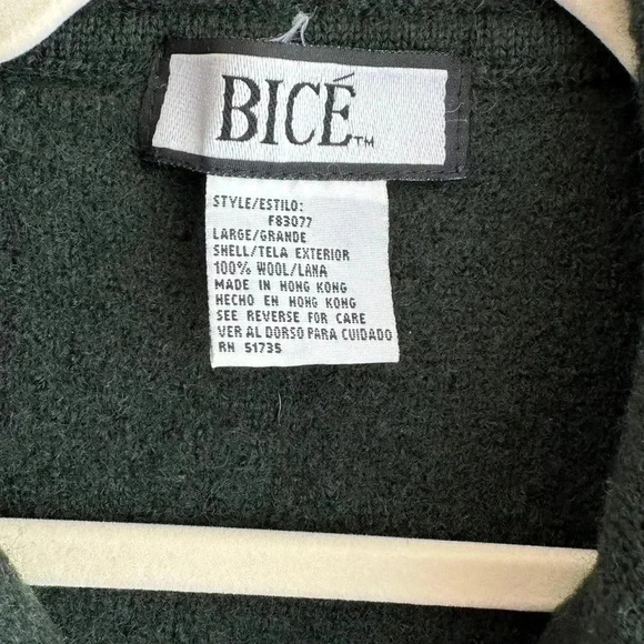 Bicé Forest Green 100% Wool Cardigan Sweater Jacket, Size Large - Picture 8 of 16